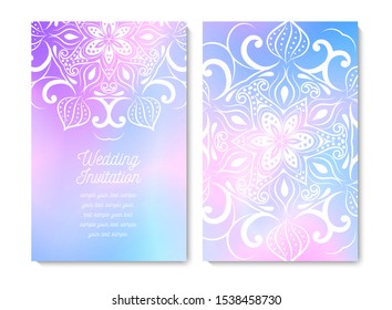 Wedding card or invitation. Lace circular pattern with a iridescent color