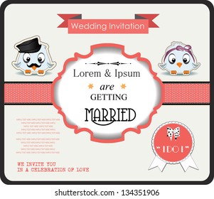 wedding card and invitation with love birds