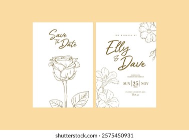 wedding card invitation monoline flower