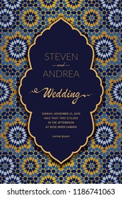 Wedding card or invitation with Morocco ornament background. Perfect as invitation or announcement.