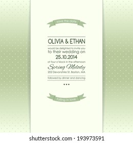 Wedding card or invitation on the background of polka dots