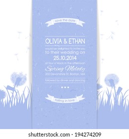 Wedding card or invitation on the  blue background