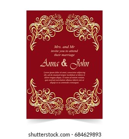 Wedding card, Invitation card with ornamental on red background