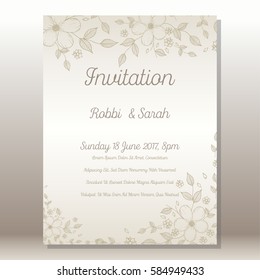 Wedding card or invitation with pattern with flowers floral illustration vintage style