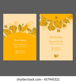 Wedding card or invitation with plants background.