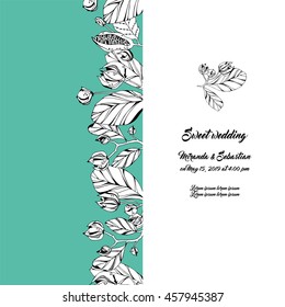 Wedding card or invitation with plants background.