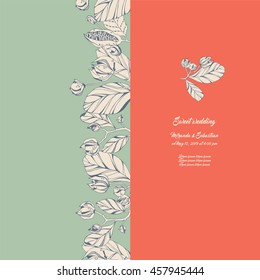 Wedding card or invitation with plants background.