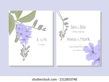 Wedding card invitation with purple flowers