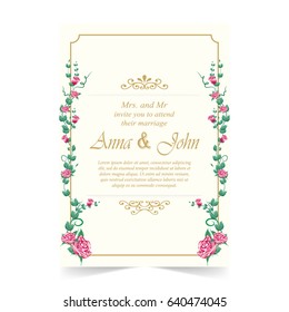 Wedding card, Invitation card with red rose on ivory background