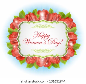 Wedding card or invitation with roses background.