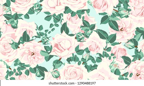 Wedding Card or Invitation, Roses Pattern Drawn in Watercolor Style. Vintage Flowers, Decoration in Rustic Style. Romantic Invitation Design, Vector Seamless Pastel Floral Background. Peony Bouquet.