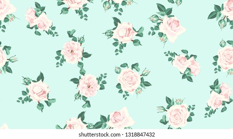 Wedding Card or Invitation, Roses Pattern Drawn in Watercolor Style. Vintage Flowers, Decoration in Rustic Style. Romantic Invitation Design, Vector Seamless Pastel Floral Background. Peony Bouquet.
