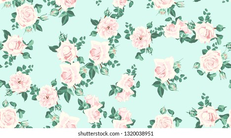 Wedding Card or Invitation, Roses Pattern Drawn in Watercolor Style. Vintage Flowers, Decoration in Rustic Style. Romantic Invitation Design, Vector Seamless Pastel Floral Background. Peony Bouquet.