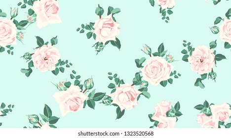 Wedding Card or Invitation, Roses Pattern Drawn in Watercolor Style. Vintage Flowers, Decoration in Rustic Style. Romantic Invitation Design, Vector Seamless Pastel Floral Background. Peony Bouquet.