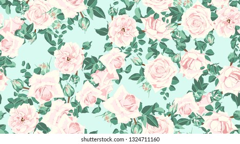 Wedding Card or Invitation, Roses Pattern Drawn in Watercolor Style. Vintage Flowers, Decoration in Rustic Style. Romantic Invitation Design, Vector Seamless Pastel Floral Background. Peony Bouquet.
