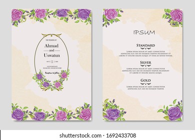 Wedding card invitation set design with purple rose