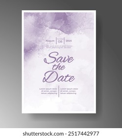 Wedding card invitation template with hand painted watercolor splash