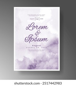Wedding card invitation template with hand painted watercolor splash