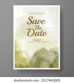 Wedding card invitation template with hand painted watercolor splash