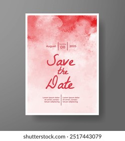 Plantilla de invitación de tarjeta de Boda con salpicadura de acuarela pintada a mano