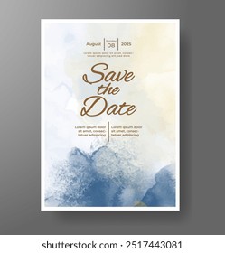 Wedding card invitation template with hand painted watercolor splash