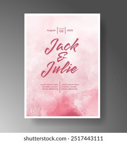 Plantilla de invitación de tarjeta de Boda con salpicadura de acuarela pintada a mano