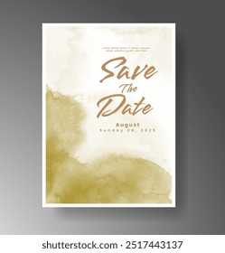 Wedding card invitation template with hand painted watercolor splash