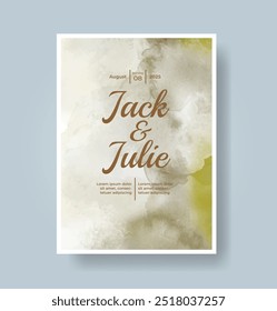 Wedding card invitation template with hand painted watercolor splash