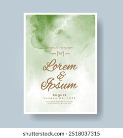 Wedding card invitation template with hand painted watercolor splash