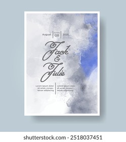 Plantilla de invitación de tarjeta de Boda con salpicadura de acuarela pintada a mano