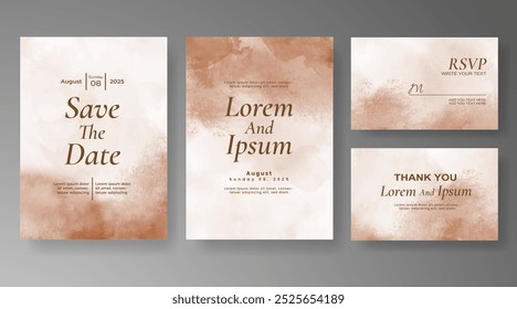 Wedding card invitation template with hand painted watercolor splash