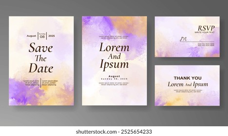 Wedding card invitation template with hand painted watercolor splash