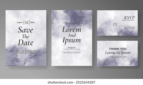 Wedding card invitation template with hand painted watercolor splash