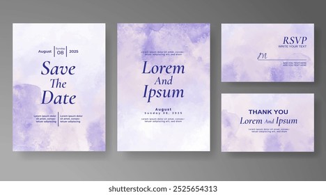 Wedding card invitation template with hand painted watercolor splash