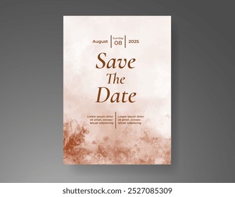 Plantilla de invitación de tarjeta de Boda con salpicadura de acuarela pintada a mano