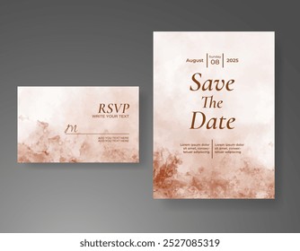 Wedding card invitation template with hand painted watercolor splash