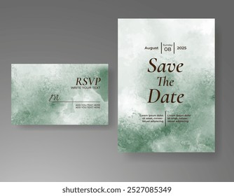 Wedding card invitation template with hand painted watercolor splash