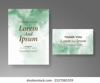 Wedding card invitation template with hand painted watercolor splash