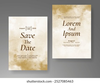 Wedding card invitation template with hand painted watercolor splash