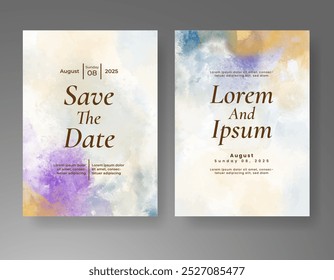 Wedding card invitation template with hand painted watercolor splash