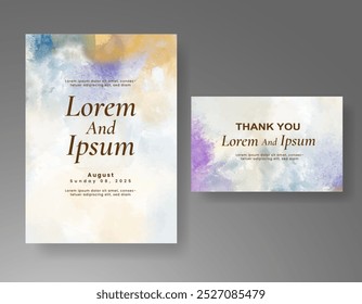 Wedding card invitation template with hand painted watercolor splash