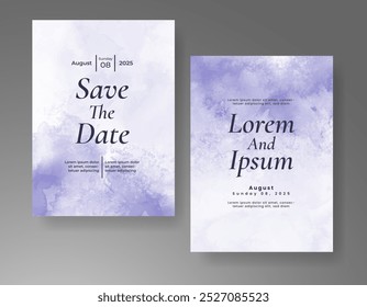 Wedding card invitation template with hand painted watercolor splash