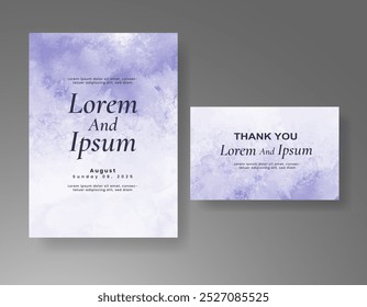 Wedding card invitation template with hand painted watercolor splash