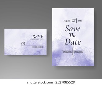 Wedding card invitation template with hand painted watercolor splash