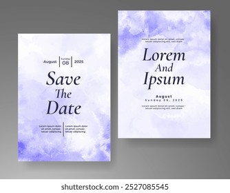 Wedding card invitation template with hand painted watercolor splash