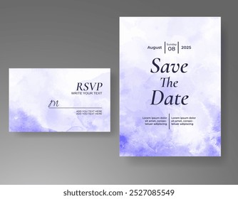 Wedding card invitation template with hand painted watercolor splash