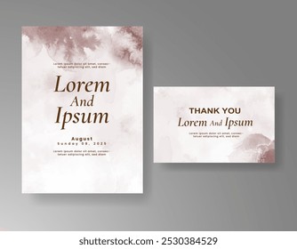 Wedding card invitation template with hand painted watercolor splash