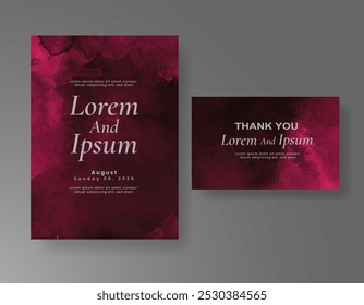 Wedding card invitation template with hand painted watercolor splash