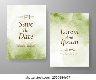 Wedding card invitation template with hand painted watercolor splash