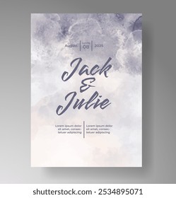 Wedding card invitation template with hand painted watercolor splash